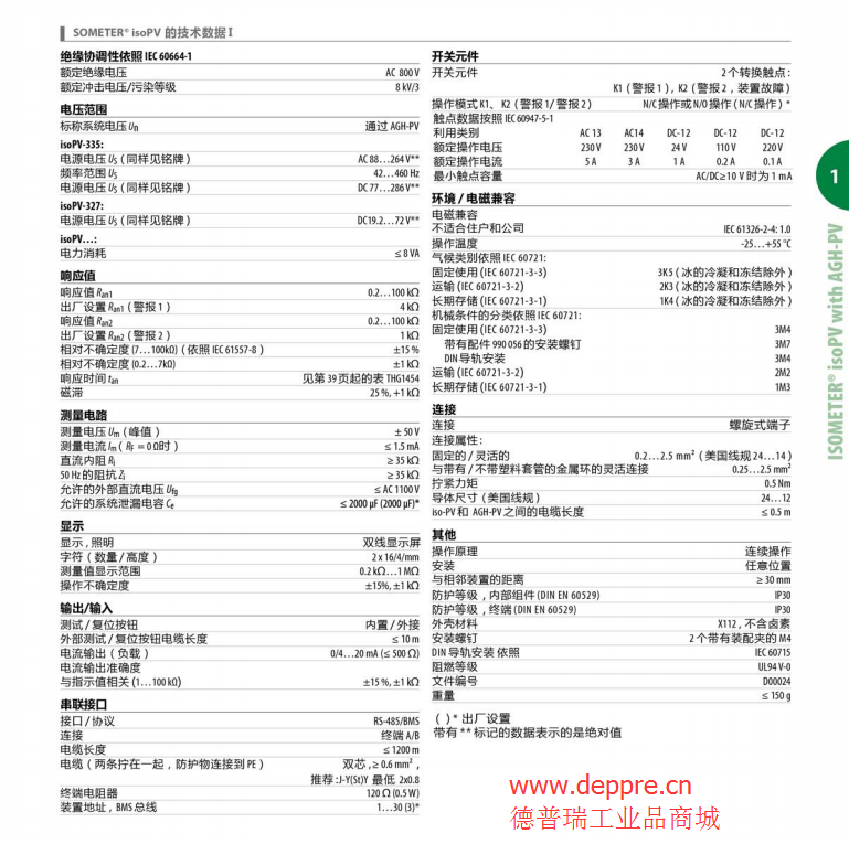 Bender本德?tīng)?光伏系統(tǒng)絕緣監(jiān)視儀參數(shù)